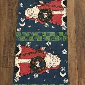 Christmas Santa Claus Snowflake Fabric Table Runner Blue Red 6’x22”
